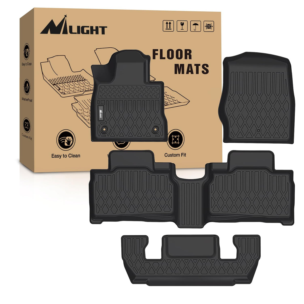 Nilight TPE Floor Mats for Ford F250 F350 F450 Super Duty Crew Cab