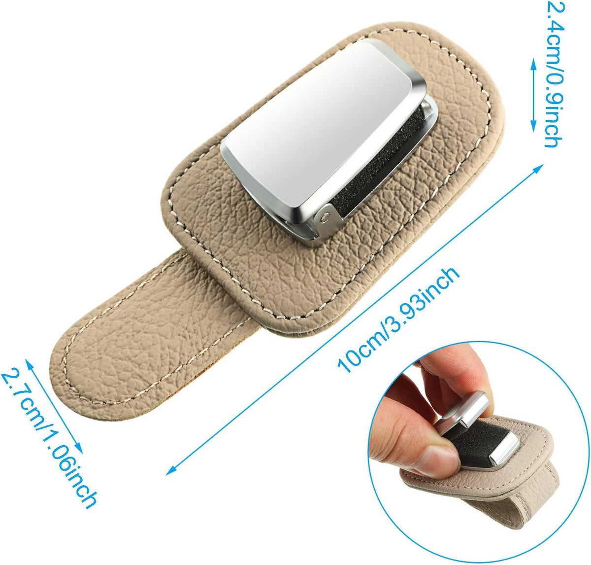 Mudder 2 Packs Sunglasses Holder for Car Universal Visor Sunglasses Holder Clip Leather Eyeglasses Hanger and Ticket Card Clip Eyeglasses Mount for Car(Beige)