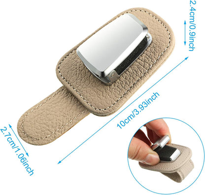 Mudder 2 Packs Sunglasses Holder for Car Universal Visor Sunglasses Holder Clip Leather Eyeglasses Hanger and Ticket Card Clip Eyeglasses Mount for Car(Beige)