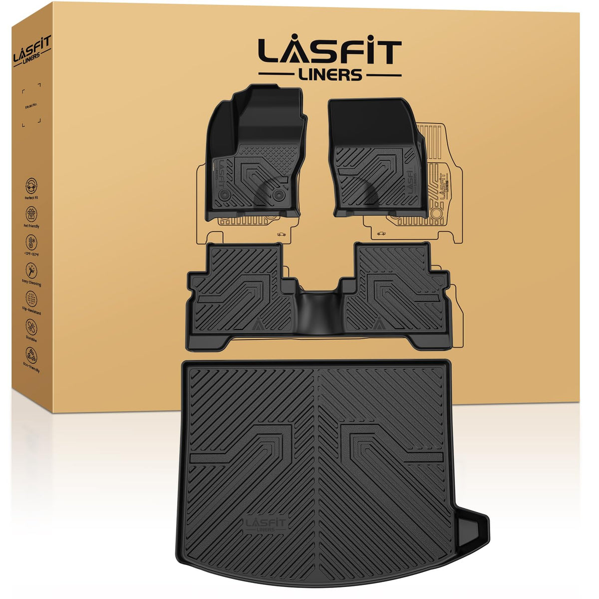LASFIT Floor Mats for Ford F250 F350 F450 1999-2007 Crew Cab Carpet Floor