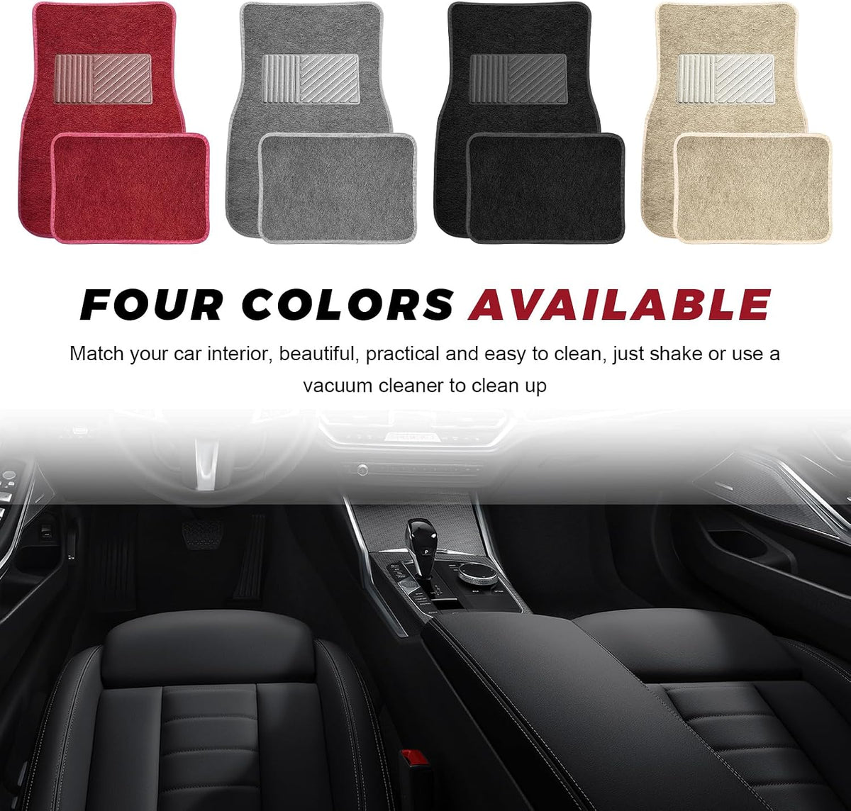 4 PCS Car Floor Mats, Anti-Slip Front & Rear Auto Protective Carpets with Driver Heel Pad, Universal All Weather Floor Mat Classic Matching Heel Pad for Car Truck SUV (Black)