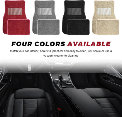 4 PCS Car Floor Mats, Anti-Slip Front & Rear Auto Protective Carpets with Driver Heel Pad, Universal All Weather Floor Mat Classic Matching Heel Pad for Car Truck SUV (Black)