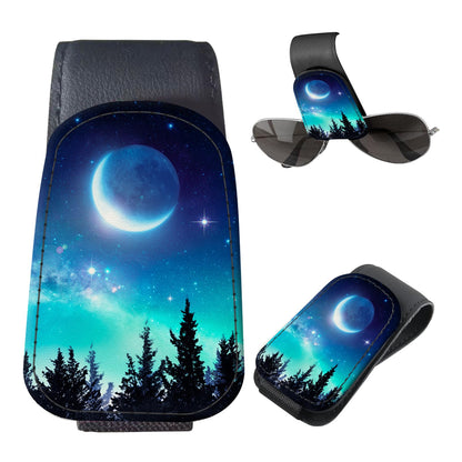 Sunglasses Holder for Car Visor, PU Leather Glasses Clip Organizer, Cute Magnetic Eyeglass Holder for Vehicle Sun Visor, Car Interior Accessory for Women & Men Tropical Neon Flowers