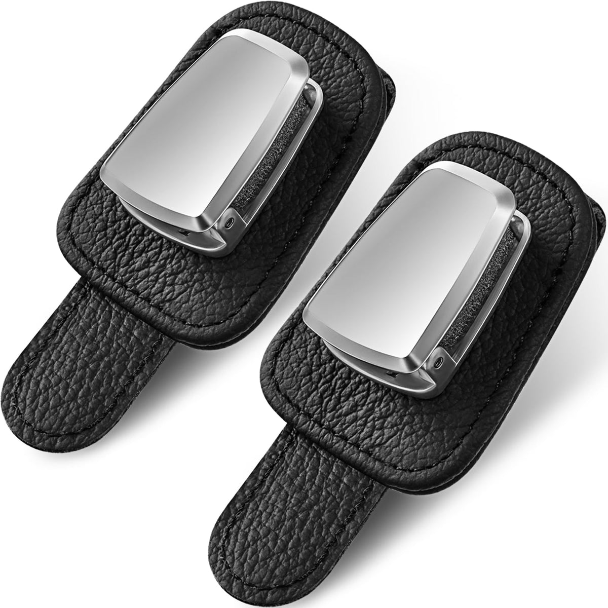 Mudder 2 Packs Sunglasses Holder for Car Universal Visor Sunglasses Holder Clip Leather Eyeglasses Hanger and Ticket Card Clip Eyeglasses Mount for Car(Beige)