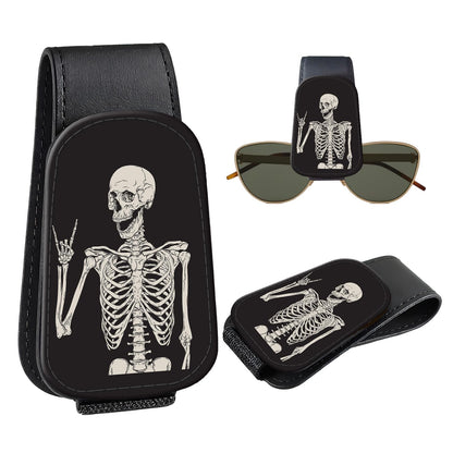 Leather Magnetic Sunglass Holder for Car Sun Visor, Cute Eyeglass Ticket Card Hanger Clip, Universal Auto Interior Accessories for SUV Pickup Truck, Cherry Pattern