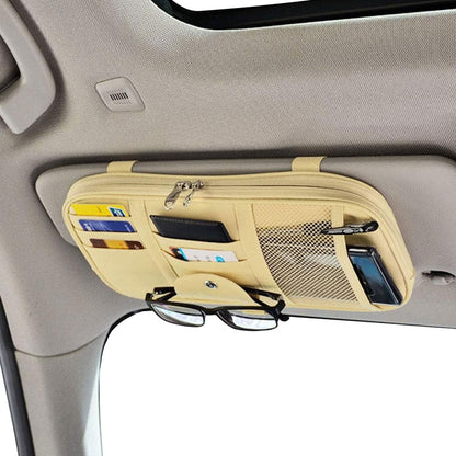 Da by Car Sun Visor Organizer, Multi-Pocket Visor Organizer Storage Pouch for Cars, SUVs & Trucks with Double Zippers, Elastic Bands & Glasses Clip - Organizes Essentials Keep Tidy (Black)