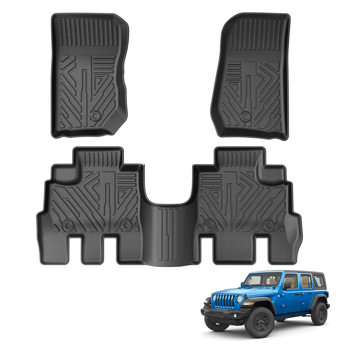 Powerty Floor Mats for 2019-2024 2025 Toyota RAV4 Accessories All Weather Floor Liner 3D TPO 1st & 2nd Row Floor Mat Heavy-Duty Floor Liners(FIT All Models)