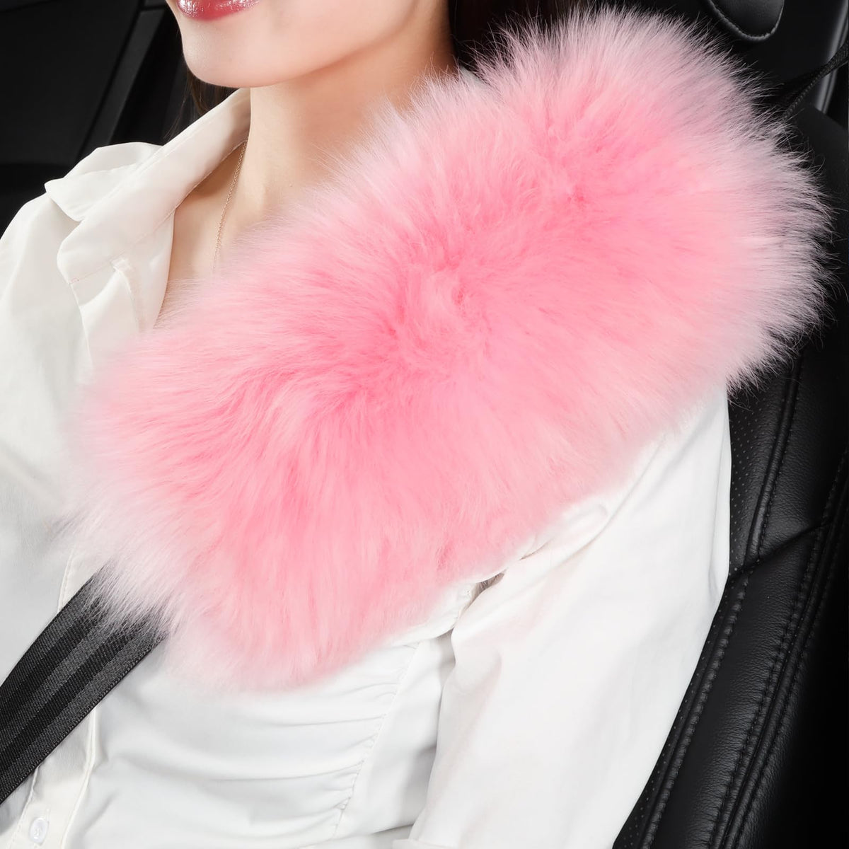 OGLAND 2 Pack Sheepskin Car Seat Belt Cover Pads | Wool Seatbelt Cushions