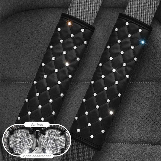2PCS Bling Car Seatbelt Strap Covers for Women Girls - Crystal Rhinestone Velvet Shoulder Pad Protector - Diamond Shine Safety Shoulder Pad, Car Decor Interior Accessories