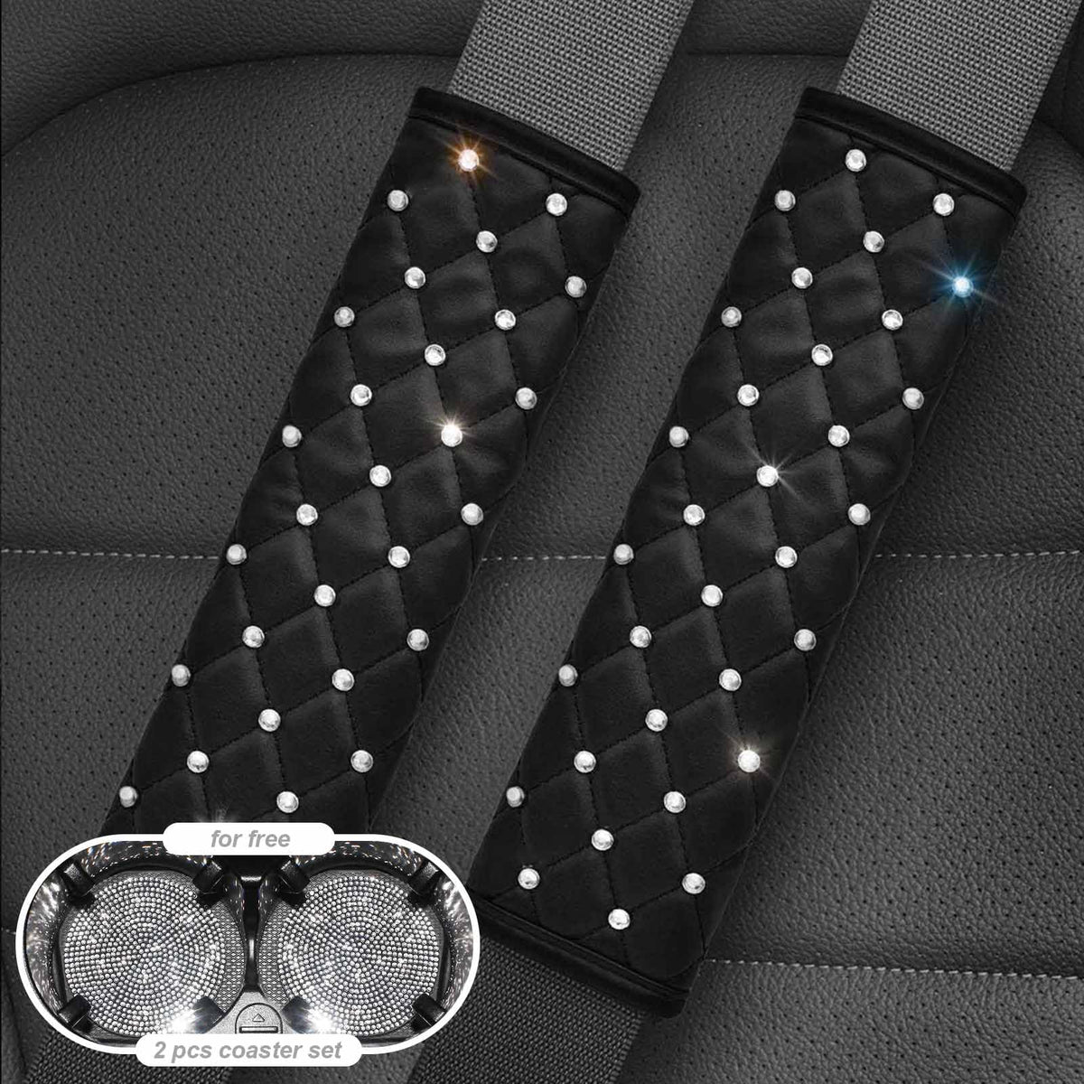 2PCS Bling Car Seatbelt Strap Covers for Women Girls - Crystal Rhinestone Velvet Shoulder Pad Protector - Diamond Shine Safety Shoulder Pad, Car Decor Interior Accessories