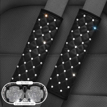 2PCS Bling Car Seatbelt Strap Covers for Women Girls - Crystal Rhinestone Velvet Shoulder Pad Protector - Diamond Shine Safety Shoulder Pad, Car Decor Interior Accessories