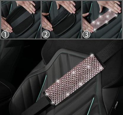 NBTEPEM 2 Pack Bling Car Seat Belt Covers, Diamond Seatbelt Shoulder Protection, Rhinestones Seat Belt Strap Cover Shoulder Pad, Universal Bling Car Interior Accessories Fit for Car/Truck/SUV(Pink)