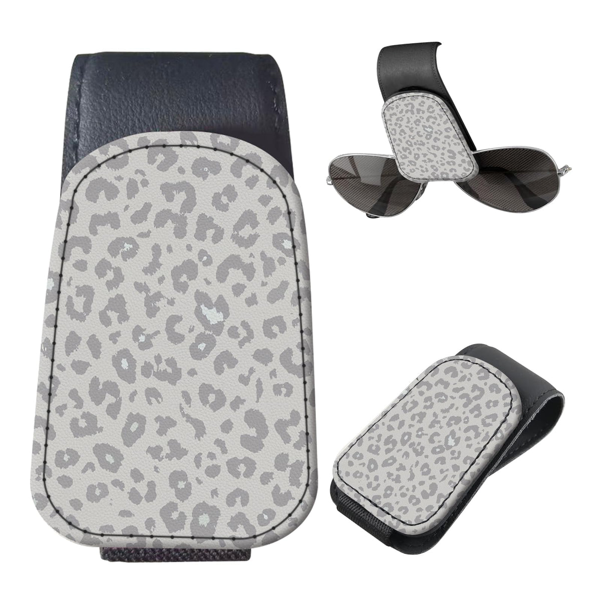 Sunglasses Holder for Car Visor, PU Leather Glasses Clip Organizer, Cute Magnetic Eyeglass Holder for Vehicle Sun Visor, Car Interior Accessory for Women & Men Purple Butterfly Bloom