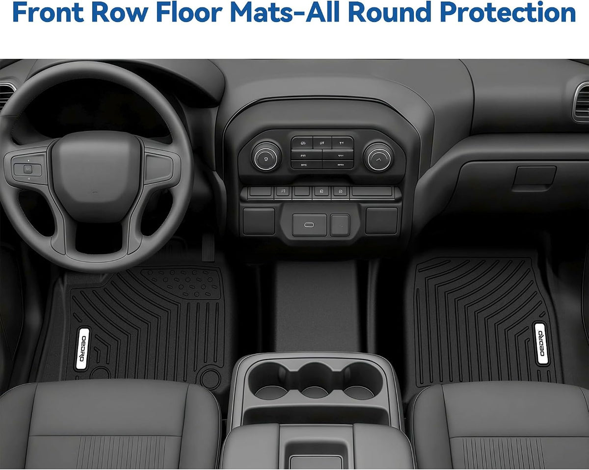 OEDRO Floor Mats Fit for 2019-2026 Chevrolet Silverado GMC Sierra 1500 & 2020-2026 2500HD 3500HD Crew Cab Bench Seat, All-Weather Protection Floor Liners, TPE Material Car Mats, Black