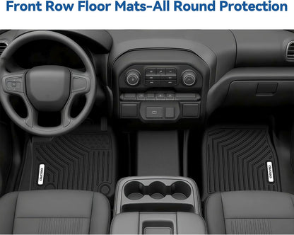 OEDRO Floor Mats Fit for 2019-2026 Chevrolet Silverado GMC Sierra 1500 & 2020-2026 2500HD 3500HD Crew Cab Bench Seat, All-Weather Protection Floor Liners, TPE Material Car Mats, Black
