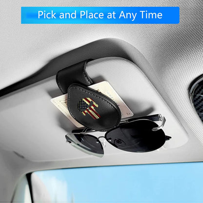 Sunglasses Holder for Car Leather Glasses Frame American Flag Skull