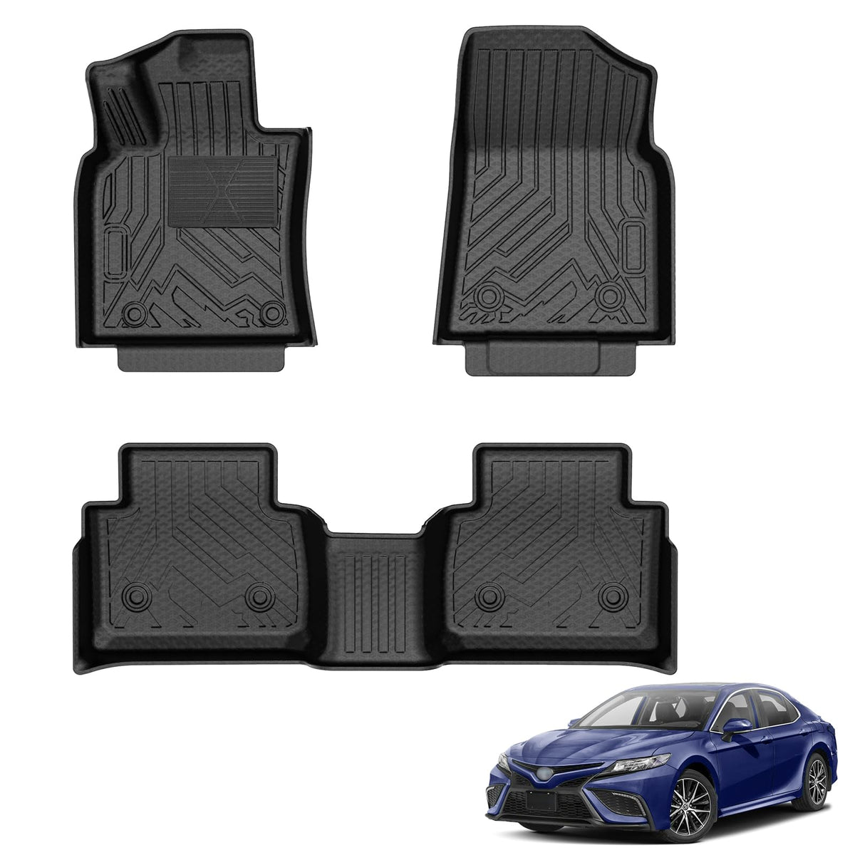 Powerty Floor Mats for 2019-2024 2025 Toyota RAV4 Accessories All Weather Floor Liner 3D TPO 1st & 2nd Row Floor Mat Heavy-Duty Floor Liners(FIT All Models)