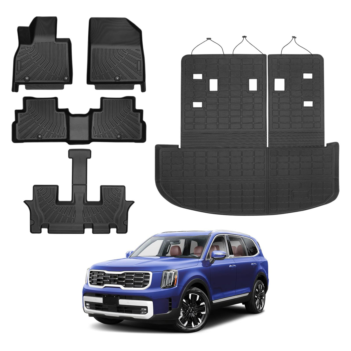 Powerty Floor Mats for 2019-2024 2025 Toyota RAV4 Accessories All Weather Floor Liner 3D TPO 1st & 2nd Row Floor Mat Heavy-Duty Floor Liners(FIT All Models)