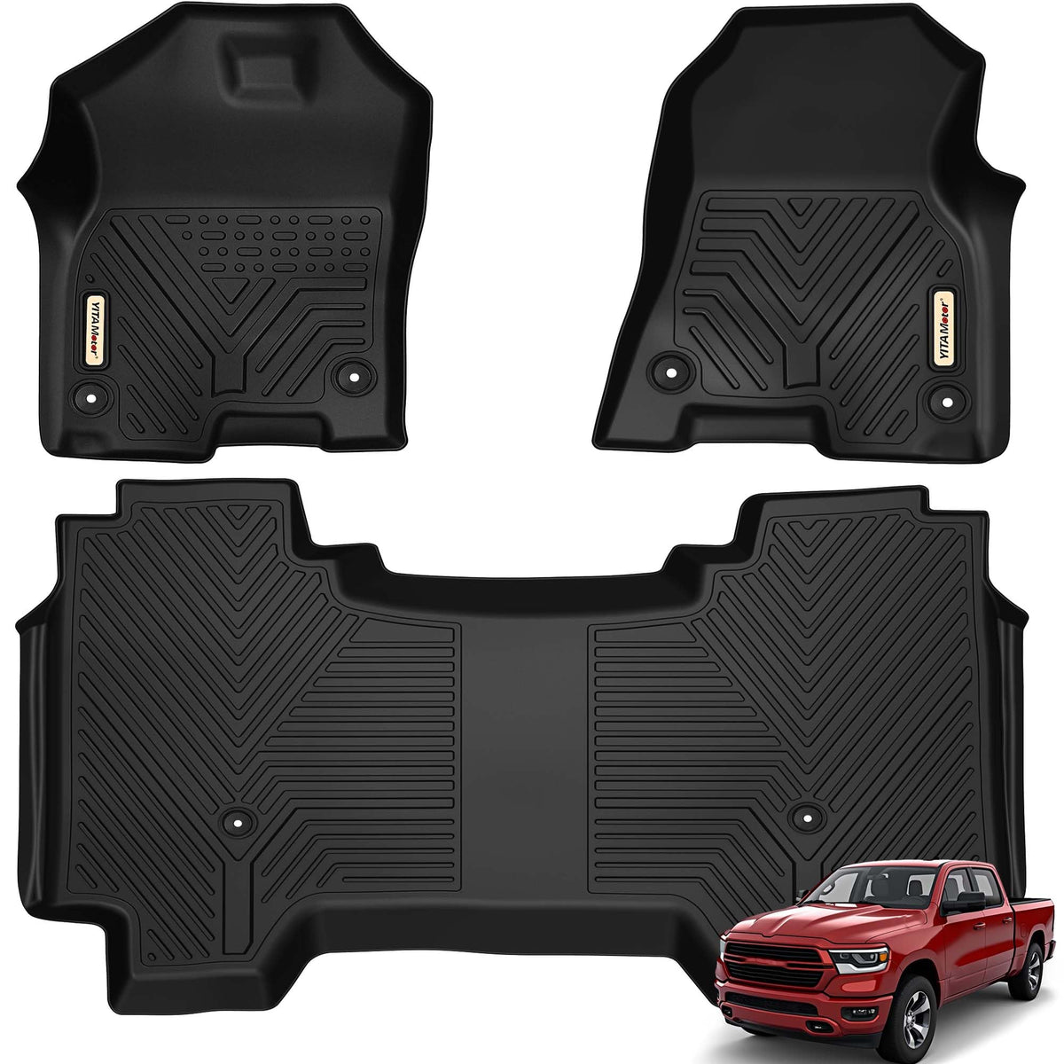 YITAMOTOR Floor Mats Fit for 2013-2018 Dodge Ram 1500/2500/3500 Crew Cab, 2019-2024 Ram 1500 Classic Crew Cab 1st & 2nd Row All Weather Heavy Duty Floor Liners Black