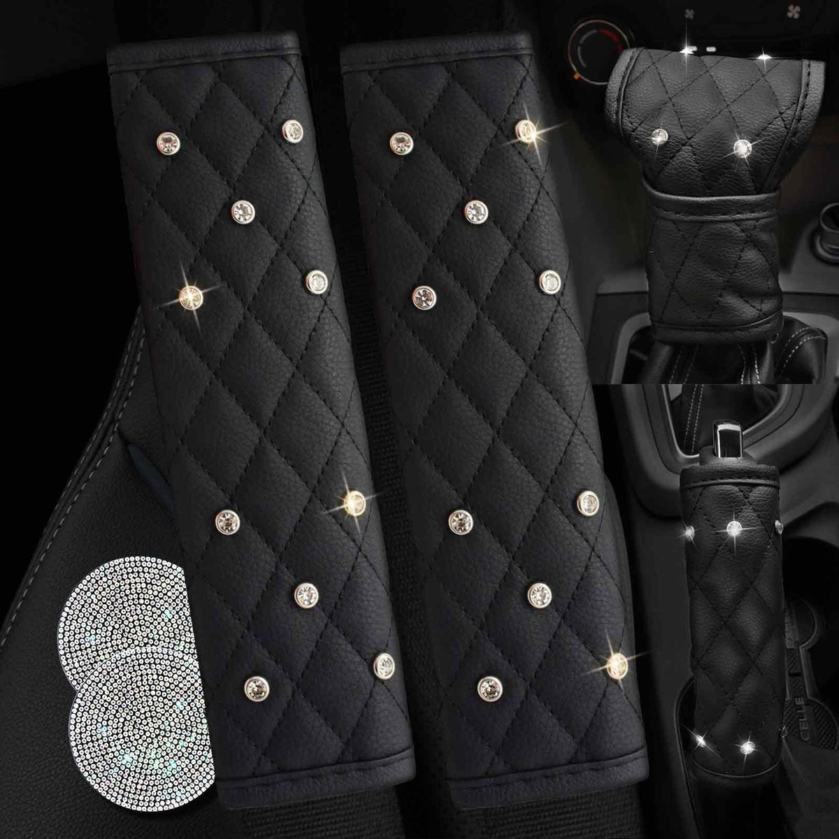 2PCS Bling Car Seatbelt Strap Covers for Women Girls - Crystal Rhinestone Velvet Shoulder Pad Protector - Diamond Shine Safety Shoulder Pad, Car Decor Interior Accessories