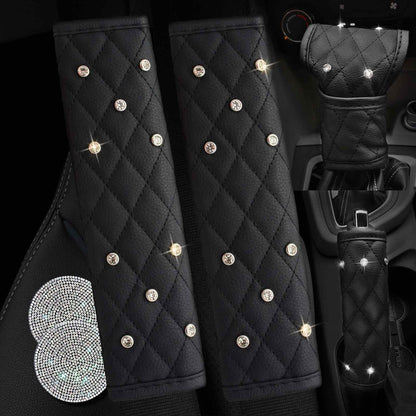 2PCS Bling Car Seatbelt Strap Covers for Women Girls - Crystal Rhinestone Velvet Shoulder Pad Protector - Diamond Shine Safety Shoulder Pad, Car Decor Interior Accessories