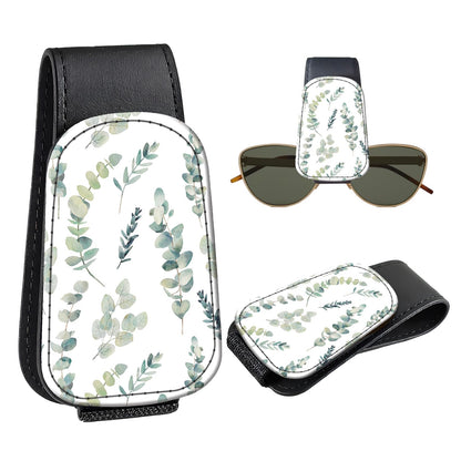 Leather Magnetic Sunglass Holder for Car Sun Visor, Cute Eyeglass Ticket Card Hanger Clip, Universal Auto Interior Accessories for SUV Pickup Truck, Green Camo