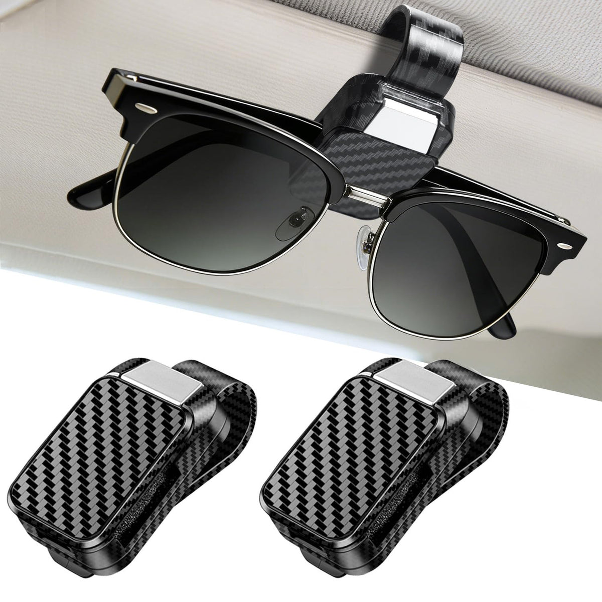 Dsycar 2 Pack Sunglasses Holder for Car, Double Holder Visor Sunglass Clip