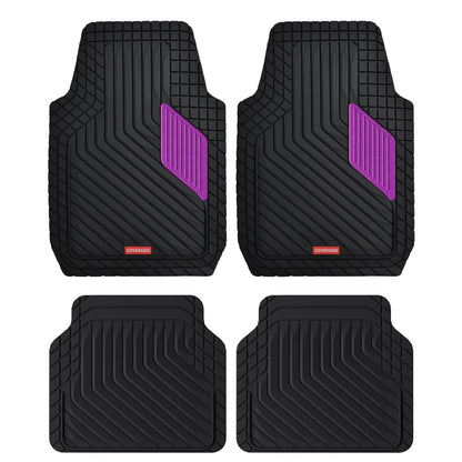 Coverado Heavy-Duty PVC Car Floor Mats Full Set – Black Metallic Heel Pad, All-Weather Protection for Front & Rear, Non-Slip Backing, Easy-to-Clean Liners, 4 Pcs