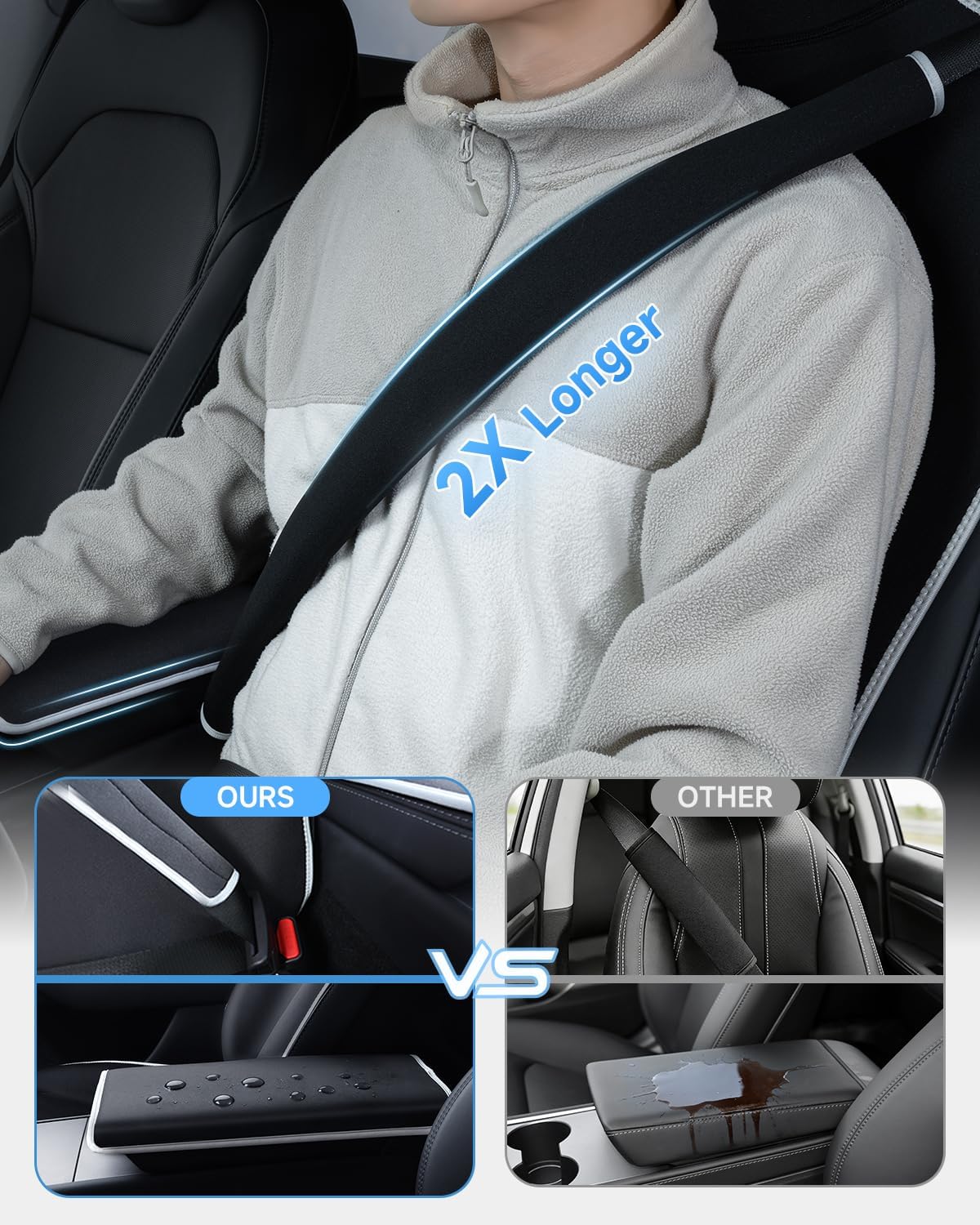 for Tesla Model 3/Y Waterproof Neoprene Car Seat Cover with Extended Seat Belts & Armrest Box Pads, Sweatproof Non-Slip Seat Protector for Run, Yoga Kids and Pet Protection(Black, 3PCS)