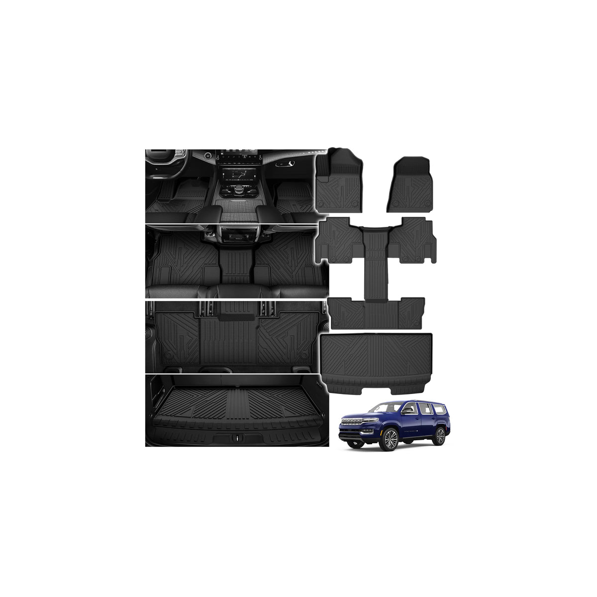 Powerty Floor Mats for 2019-2024 2025 Toyota RAV4 Accessories All Weather Floor Liner 3D TPO 1st & 2nd Row Floor Mat Heavy-Duty Floor Liners(FIT All Models)
