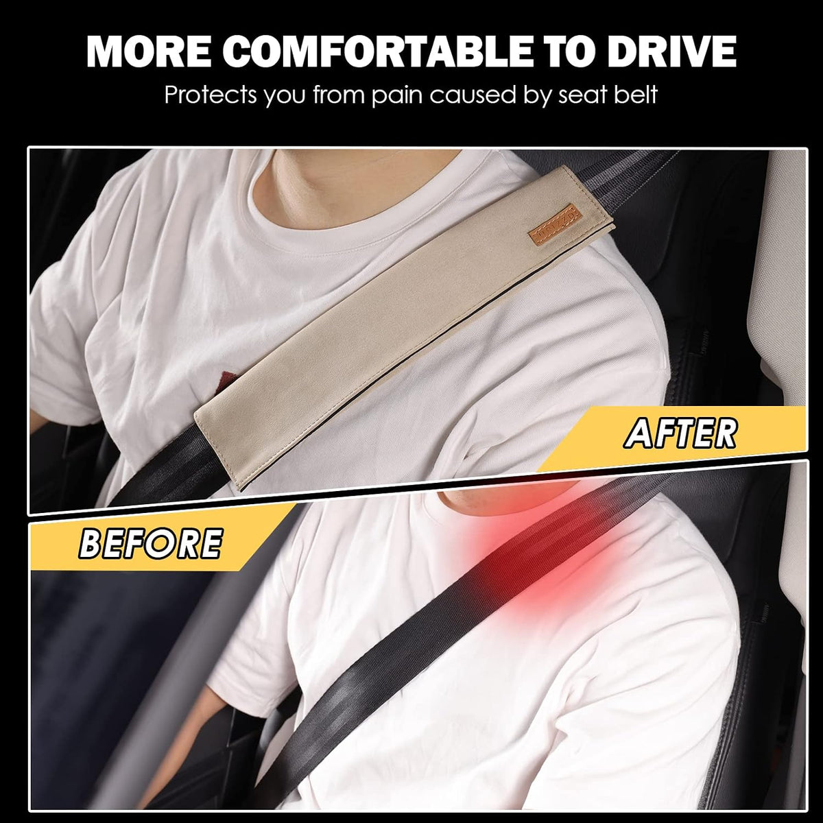 2 PCS Car Seatbelt Covers for Adults, Leather Seat Belt Cushion Shoulder Pad for Women, Car Accessories Protector for More Comfortable Driving (Apricot)
