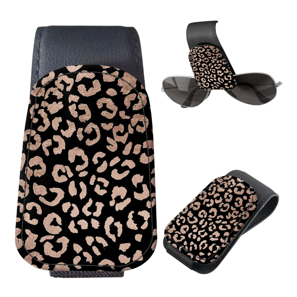 Sunglasses Holder for Car Visor, PU Leather Glasses Clip Organizer, Cute Magnetic Eyeglass Holder for Vehicle Sun Visor, Car Interior Accessory for Women & Men Purple Butterfly Bloom