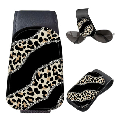 LKKDPS Sunglasses Holder for Car Visor, PU Leather Glasses Clip Organizer, Cute Magnetic Eyeglass Holder for Vehicle Sun Visor, Car Interior Accessory for Women & Men Wildflower Doodle Garden