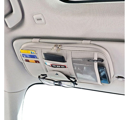 Da by Car Sun Visor Organizer, Multi-Pocket Visor Organizer Storage Pouch for Cars, SUVs & Trucks with Double Zippers, Elastic Bands & Glasses Clip - Organizes Essentials Keep Tidy (Black)