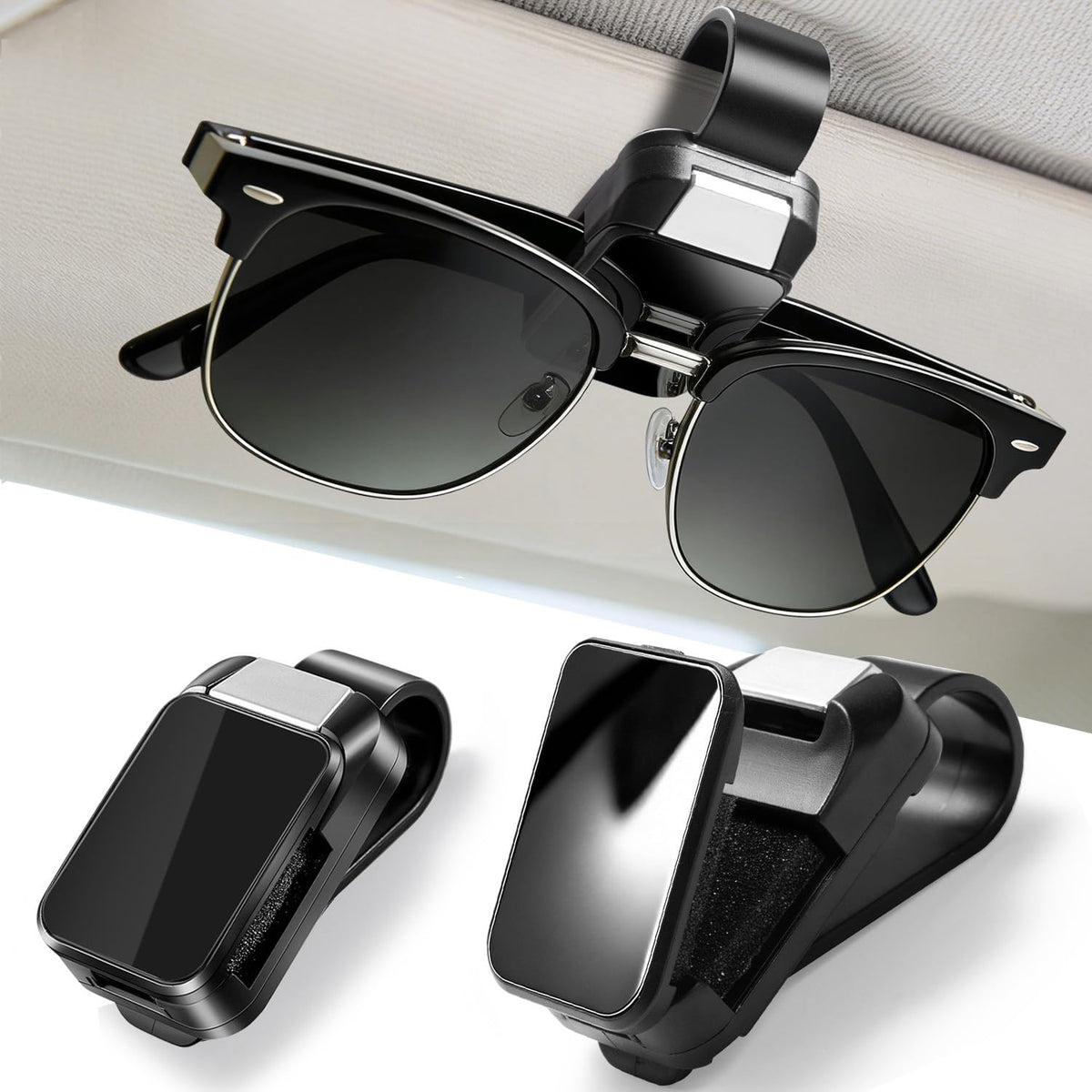 Dsycar 2 Pack Sunglasses Holder for Car, Double Holder Visor Sunglass Clip