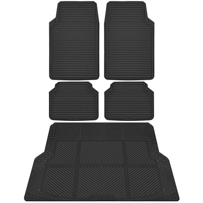 CAR PASS Rubber Floor Mats, All Weather Full Set 4-Piece, Waterproof Automotive Mats Trim to Fit Most Cars Sedans SUVs Vans, Heavy Duty Anti-Slip Easy Clean, All Black
