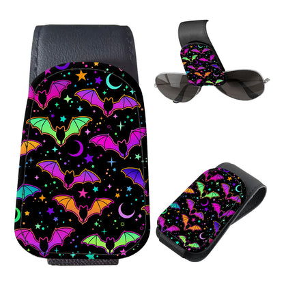 Sunglasses Holder for Car Visor, PU Leather Glasses Clip Organizer, Cute Magnetic Eyeglass Holder for Vehicle Sun Visor, Car Interior Accessory for Women & Men Tropical Neon Flowers