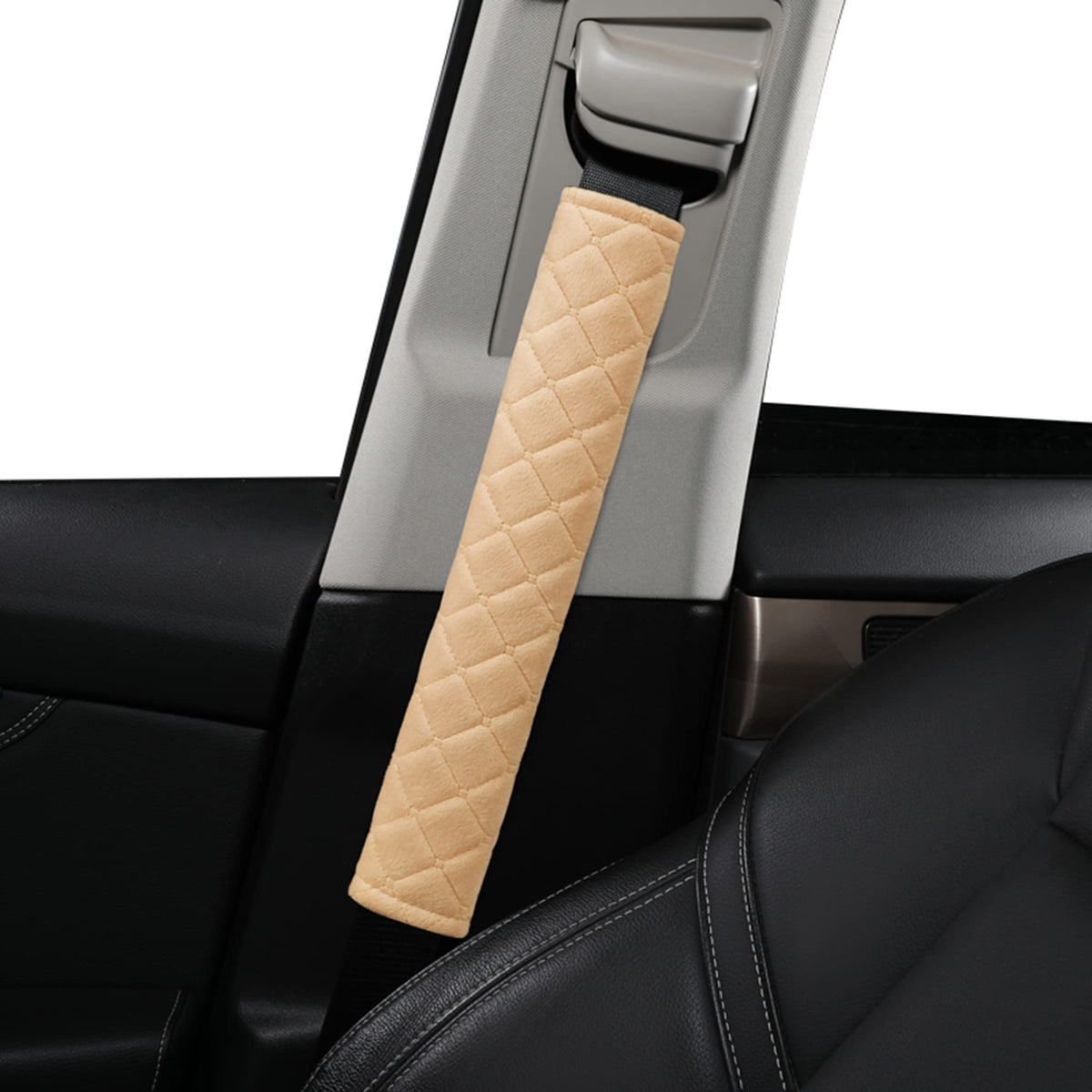 HighnessHwoo Extra Long Seatbelt Covers for Adults Kids Women & Men, Soft Car Seat Belt Strap Cushion for for truck & bus drivers only, Shoulder Neck Chest Protector Pads, 1pc, Beige, 25.5in