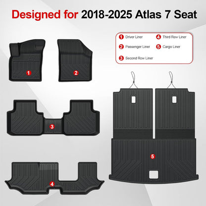 Floor Mats for Volkswagen Atlas 2018-2026 7 Seats Bench Seating