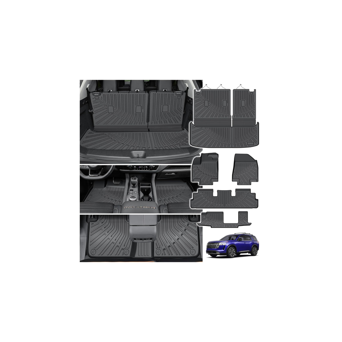 Powerty Floor Mats for 2019-2024 2025 Toyota RAV4 Accessories All Weather Floor Liner 3D TPO 1st & 2nd Row Floor Mat Heavy-Duty Floor Liners(FIT All Models)