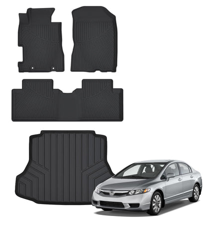 Floor Mats & Trunk Mat for Honda Civic Gas Sedan 2006-2011(Not for Coupe)