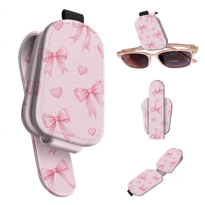 Sunglasses Holder for Car Visor, PU Leather Glasses Clip Organizer, Cute Magnetic Eyeglass Holder for Vehicle Sun Visor, Car Interior Accessory for Women & Men, Paw Hearts
