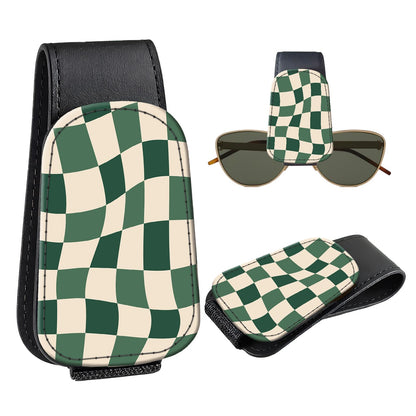 Leather Magnetic Sunglass Holder for Car Sun Visor, Cute Eyeglass Ticket Card Hanger Clip, Universal Auto Interior Accessories for SUV Pickup Truck, Green Camo