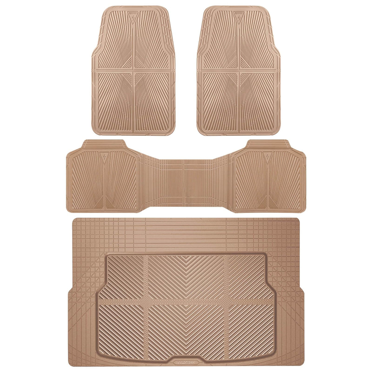 CAR PASS Rubber Floor Mats, All Weather Waterproof Trim-to-Fit Automotive Mats for Cars Trucks SUV, Anti-Slip Easy Clean, Heavy Duty Full Set 3-Piece, All Black