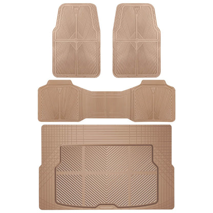 CAR PASS Rubber Floor Mats, All Weather Waterproof Trim-to-Fit Automotive Mats for Cars Trucks SUV, Anti-Slip Easy Clean, Heavy Duty Full Set 3-Piece, All Black