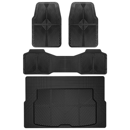 CAR PASS Rubber Floor Mats, All Weather Waterproof Trim-to-Fit Automotive Mats for Cars Trucks SUV, Anti-Slip Easy Clean, Heavy Duty Full Set 3-Piece, All Black