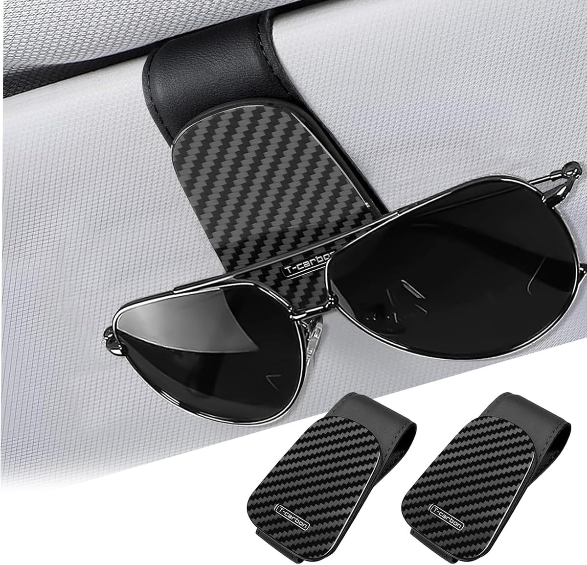 T-carbon 2 Pack Sunglass Holder for Car Sun Visor