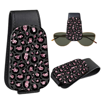 Leather Magnetic Sunglass Holder for Car Sun Visor, Cute Eyeglass Ticket Card Hanger Clip, Universal Auto Interior Accessories for SUV Pickup Truck, Dark Mushroom