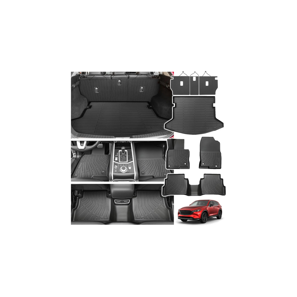 Powerty Floor Mats for 2019-2024 2025 Toyota RAV4 Accessories All Weather Floor Liner 3D TPO 1st & 2nd Row Floor Mat Heavy-Duty Floor Liners(FIT All Models)
