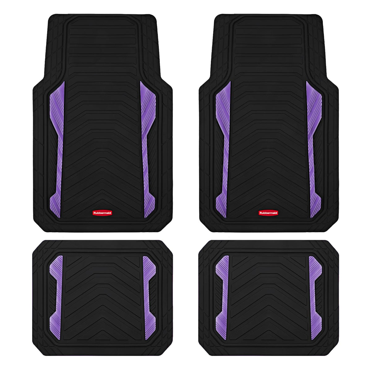 Rubbermaid Car Floor Mat, Heavy Duty All-Weather Car Mats Full Set with Dual-Tone Pink Aluminum Inserts – Universal Fit, Anti-Slip Backing, Trim-to-Fit for Most SUV, Sedan, Van